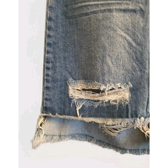 OneTeaspoon Denim Skirt Womens 28 Blue Oxford Distressed Front Zip Raw Hem Nwt - Picture 3 of 8